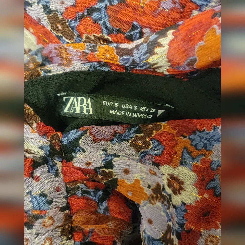 Zara Floral Ruched Puff Sleeve Date Night Ladies Night Party Mini Zip Dress